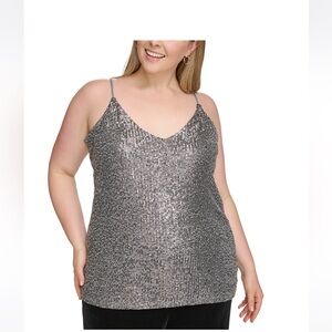 Calvin Klein Plus Size V-Neck Sleeveless Sequin Camisole Sliver